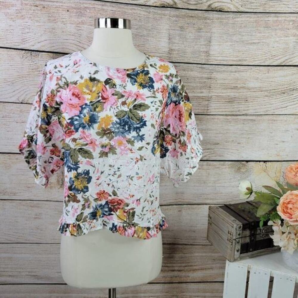 For Cynthia Cynthia Rowley Cropped Floral‎ Eyelet Ruffle Top Small